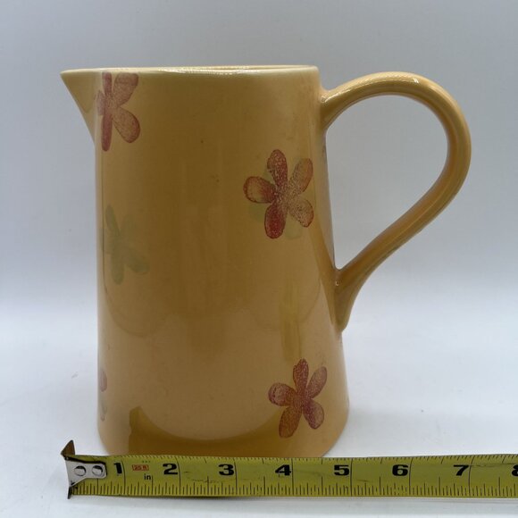 Vintage RARE Liddy Yellow Ceramic Retro Pitcher Floral Artist Signed Collectable - Picture 6 of 9